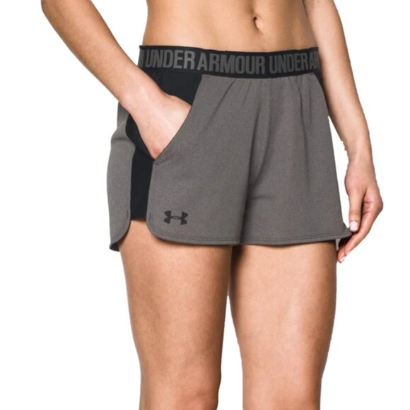 Under Armour Medium‎ M Gray Black HeatGear Play Up 2.0 Logo Athletic Gym Shorts - Picture 1 of 5